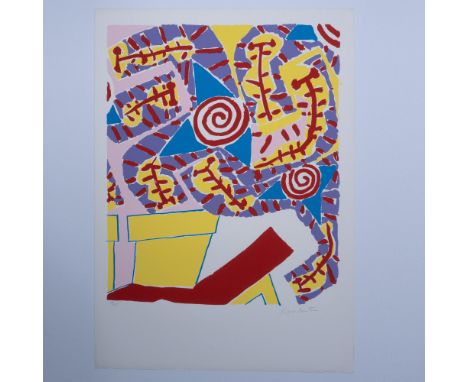 A vibrant original silkscreen on watermarked BFK Rives paper entitled Flowers 4 by painter Knox Martin. Hand inscribed artist