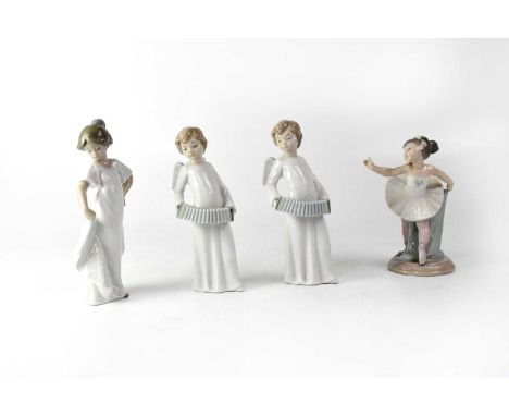 NAO; four figures comprising two angel musicians (one af), a ballerina, and a young woman in Edwardian dress (4). 