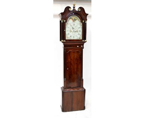 GEORGE MONKS PRESCOT (1750-1818); an 18th century mahogany eight-day longcase clock, the hood with broken swan neck pediment 