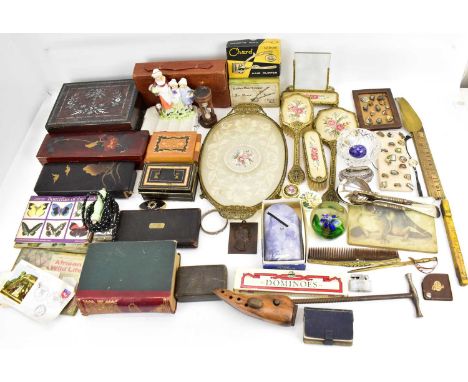 Various mixed collectibles to include gilt metal dressing table set, Yardley soap dish, various jewellery boxes, cutlery, pap