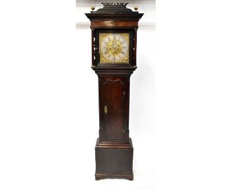 EDMUND SCHOLFIELD, ROCHDALE; an 18th century and later stained oak cased longcase clock with square brass face, the silvered 