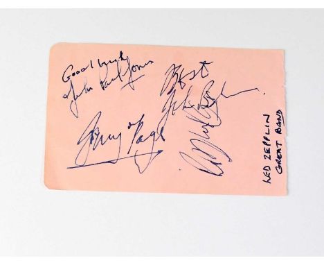 LED ZEPPELIN; a page from an autograph book bearing the signatures of the band, Jimmy Page, John Paul Jones, John Bonham and 