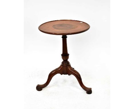 A 19th century circular table with lipped top on dun barrel column and tripod cabriole legs, 63 x 48cm.