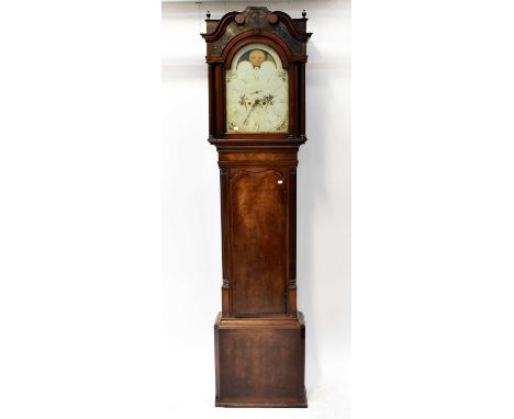 A 19th century mahogany eight-day longcase clock, the painted dial with moon phase and secondary dial, indistinctly signed, w