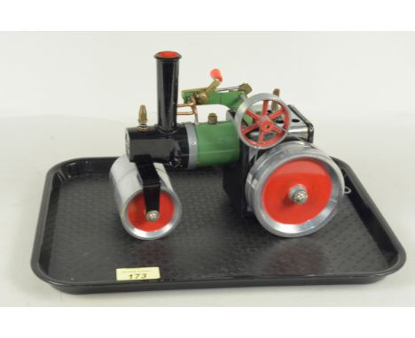 A Mamod traction steam engine road roller with burner in original box, 22cm long