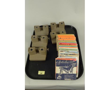 Five Sawyers vintage Viewmaster handsets plus a selection of view cards