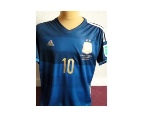 Rare shirt worn by Messi in the 2014 World Cup Final v Germany, unwashed so some original match marks.


&nbsp;
Provenance: T