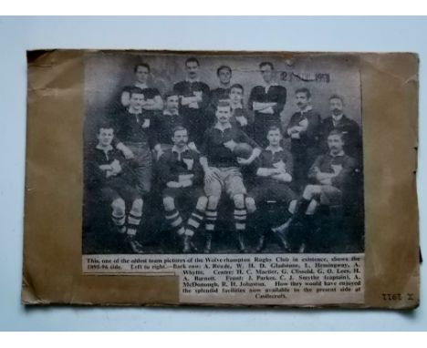 This is the original slate printing plate used by a Midlands Newspaper to profuce the picture of Wolverhampton Rugby Club, wh
