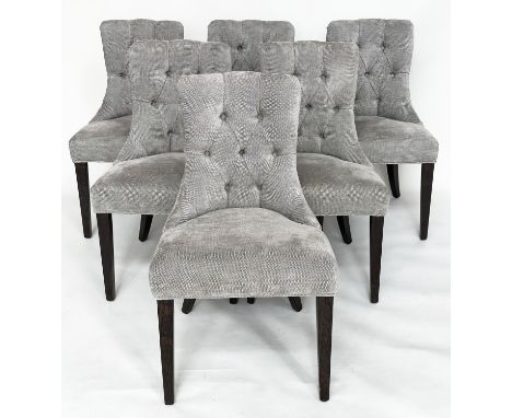 DINING CHAIRS, a set of six, bespoke made, with button back grey woven upholstery and square tapering supports. (6) 
