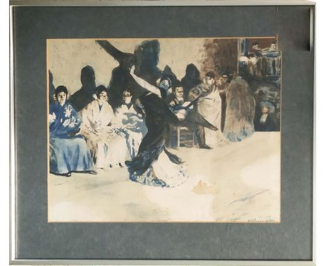 ALEXANDRE LUNDIS (1863-1916), 'Les Pawaderos', lithographic print, 43cm x 36cm, signed and dated within, framed. 