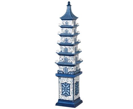 DELFTWARE STYLE PAGODA TULIP VASE, 90cm high, 19cm wide, glazed ceramic. 