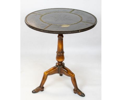 THEODORE ALEXANDER TRIPOD TABLE, 71cm H x 62cm D, Georgian style with circular embossed and studded brass top. 