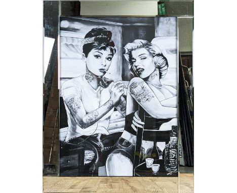 AUDREY TATTOOING MARILYN, contemporary school print, relief detail, framed, 95.5cm x 75cm. 