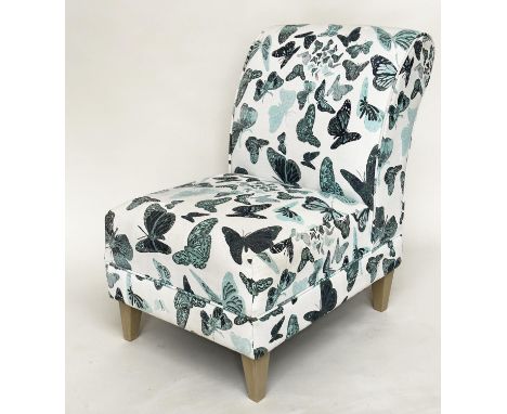 EASY CHAIR, butterfly print upholstered. 