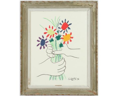 PABLO PICASSO, Bouquet of Flowers, lithograph, signed and dated in the plate, vintage French frame, 65cm x 50cm. (Subject to 