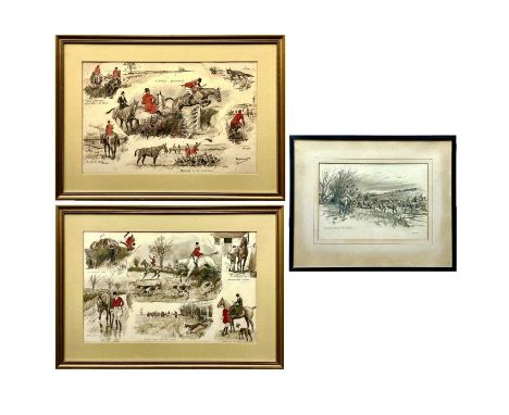Frank Algernon STEWART. Hunting scenes, three pen, ink and coloured wash drawings, signed and titled, the largest 30X47cm (3)