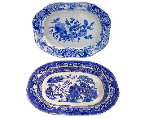 A Spode Union Wreath pattern blue and white printed meat plate. Circa 1830, printed and impressed marks, width 52cm, together