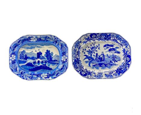 A Joshua Heath blue and white meat plate. Printed with the Woman at The Well pattern, circa 1840, printed and impressed marks