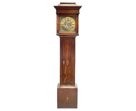 A George III oak eight day longcase clock by Stephen Blackburn, Oakham. The square brass dial with calendar niche and plain c