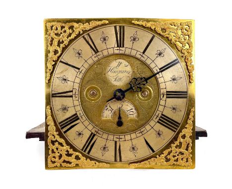 An 18th century 30-hour longcase clock movement by Hargreaves, Settle. With brass face, pendulum, weight and wall bracket, th