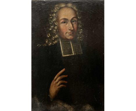 English School Portrait of a clericOil on canvas laid on board79cm x 52cmCanvas which has been laid onto plywood. The plywood