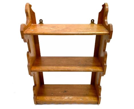 A Victorian ash open wall shelf. With shaped sides, height 61cm, width 43cm, depth 17cm.