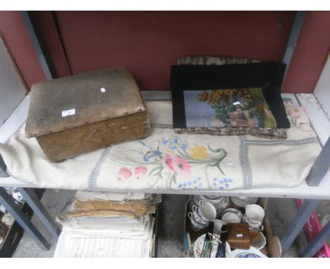 footstool storage box, quilt and tapestry