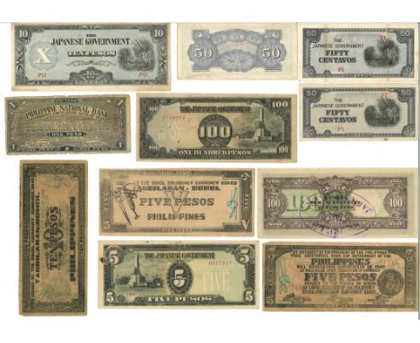 Philippines Bank note collection 30 vintage notes including some while under Japanese occupation. Good Condition. All signed 