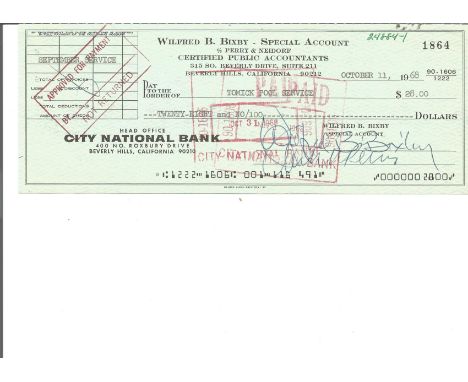 Bill Bixby signed cheque(January 22, 1934 ? November 21, 1993) was an American actor, director, producer, and frequent game-s