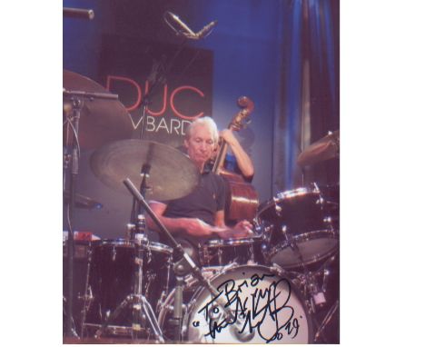 Rolling Stones Charlie Watts signed 10 x 8 photo playing drums. Good Condition. All signed pieces come with a Certificate of 