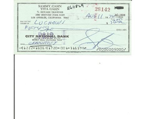 Sammy Cahn signed cheque. (June 18, 1913 - January 15, 1993) was an American lyricist, songwriter and musician. Good Conditio