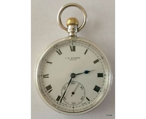 A silver hallmarked pocket watch J.W. Benson London 1914 