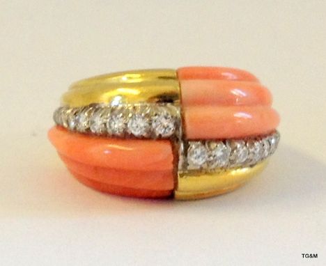 An 18ct gold pink coral diamond ring, size K