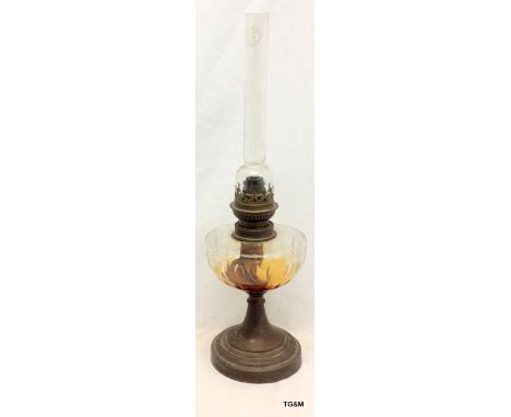 A French brass and glass oil lamp 52cm high