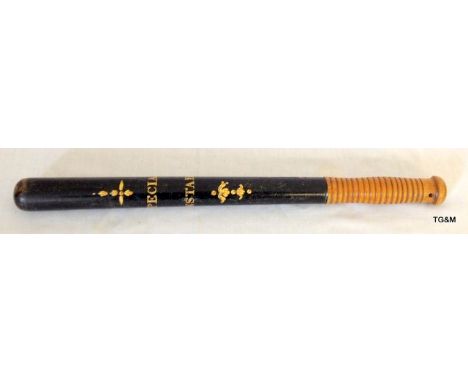 A Victorian fruitwood/painted Special Constable Police truncheon by Parker Holborn with gilt decoration 46cm long