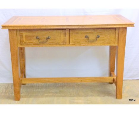 A light oak inlaid 2 drawer hall table 81h x 120w x 50d