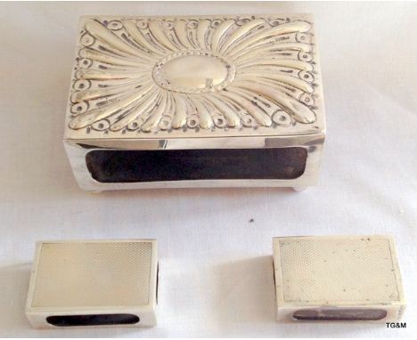 Large Victorian ornate silver table match box holder sold with a pair of engine-turned pocket similar