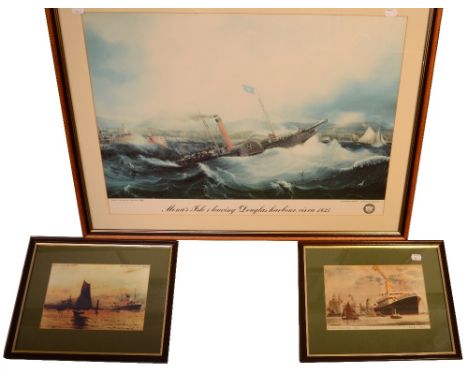 After Samuel Walters (1811-1882); a colour lithograph, 'Mona's Isle leaving Douglas Harbour 1835', 44 x 68cm, framed and glaz