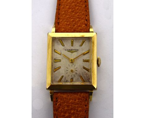 A c1940s gentlemen's Longines tank-style dress watch, high grade seventeen-jewel Calibre 9LT manual wind movement, original L