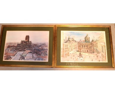 After Frank Green (20th century); a colour lithograph, 'The Town Hall, Liverpool from Derby House', signed in pen and dated 1