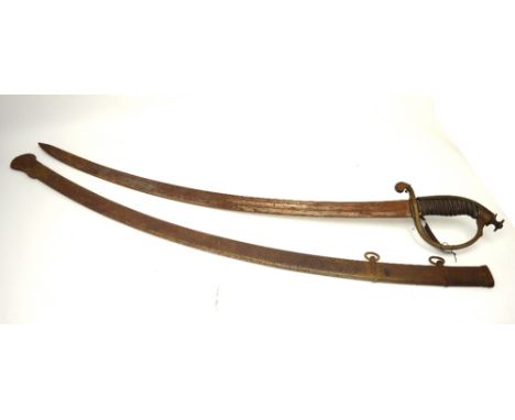 A late 19th century light cavalry sabre of Russian manufacture with metal scabbard, wired shagreen grip and brass knuckle gua