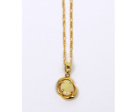 A 9ct gold pendant set with oval opal on a 9ct gold chain, approx 2.3g.