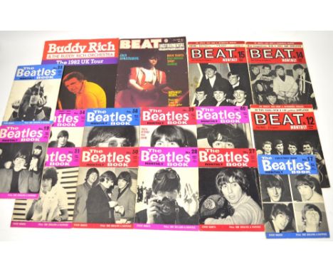 Eleven issues of 'The Beatles Monthly Book', numbers 17, 19, 23, 27, 28, 30, 31, 34, 38 and 39, dating between 1964 and 1966,