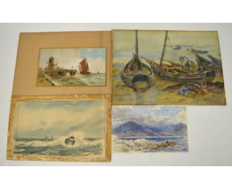 A HULK; watercolour, seascape and three other unframed maritime and nautical watercolours (4).
