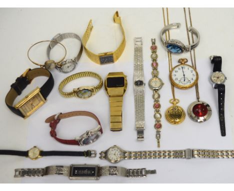 A quantity of ladies' and gentlemen's watches to include an Elgin fob watch, an Christen Lars ladies' wristwatch, a 'Rennie M