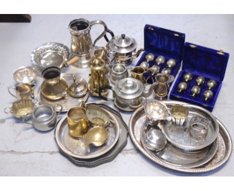 A large quantity of silver-plated items to include galleried trays, tea services, a pedestal bowl etc, together with a planis