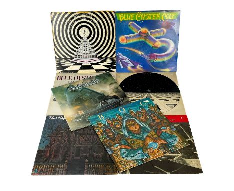 Blue Oyster Cult. Seven 12" albums. 'Blue Oyster Cult,' S 64904, split seem to sleeve, vg disc, 1972; 'Secret Treaties,' CBS 