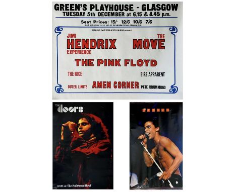 Three posters. The Doors, The Jimi Hendrix Experience and Prince. Live! At the Hollywood bowl, vintage poster, tack marks to 