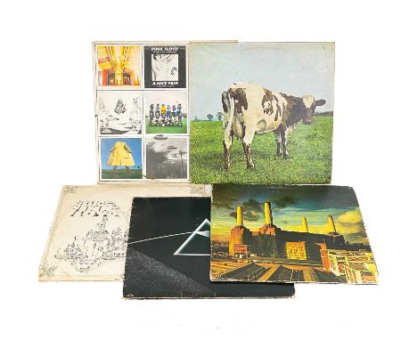 Pink Floyd. Five 12" albums. 'The Dark Side of the Moon,' SHVL 804, rubbed sleeve, scratches to disc, lacks poster and sticke