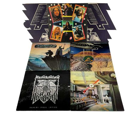Hawkwind. A collection of eleven 12" albums. 'Doremi Fasol Latido,' UAG 29364, split seem to sleeve, poster, name label, vg d